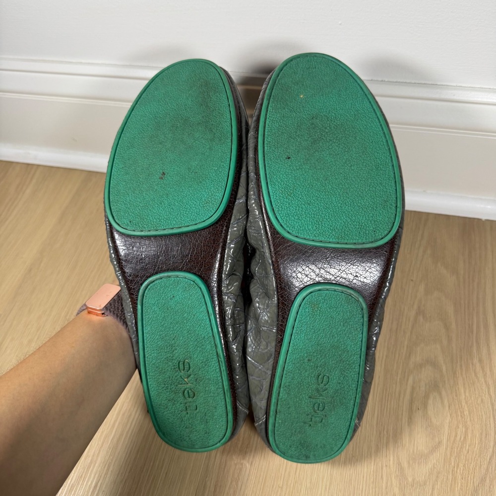 Tieks Ballet Flats Womens 12 Slate Grey Croc Patent Leather Foldable Shoes - Picture 2 of 4